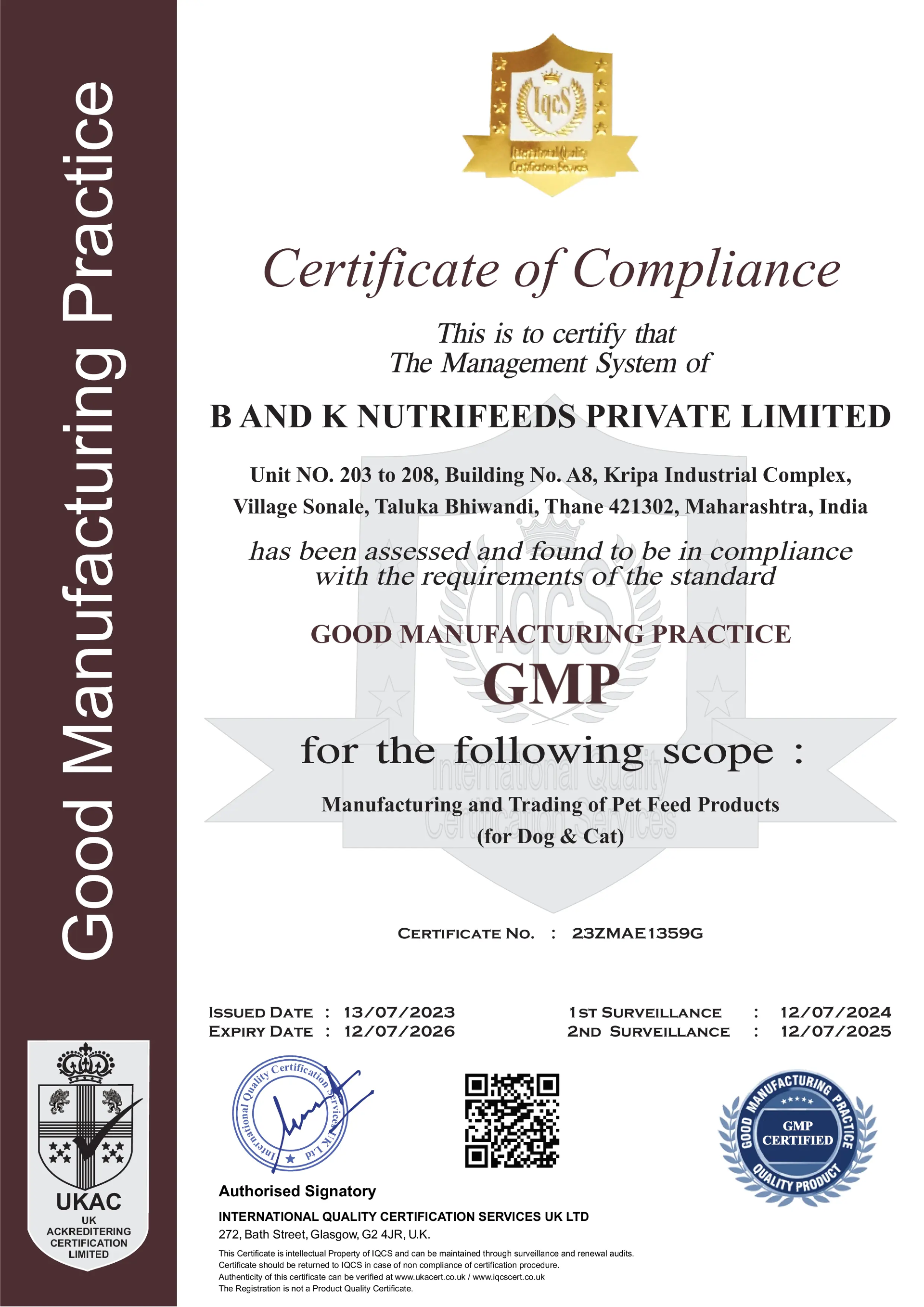 GMP B AND K NUTRIFEEDS PRIVATE LIMITED